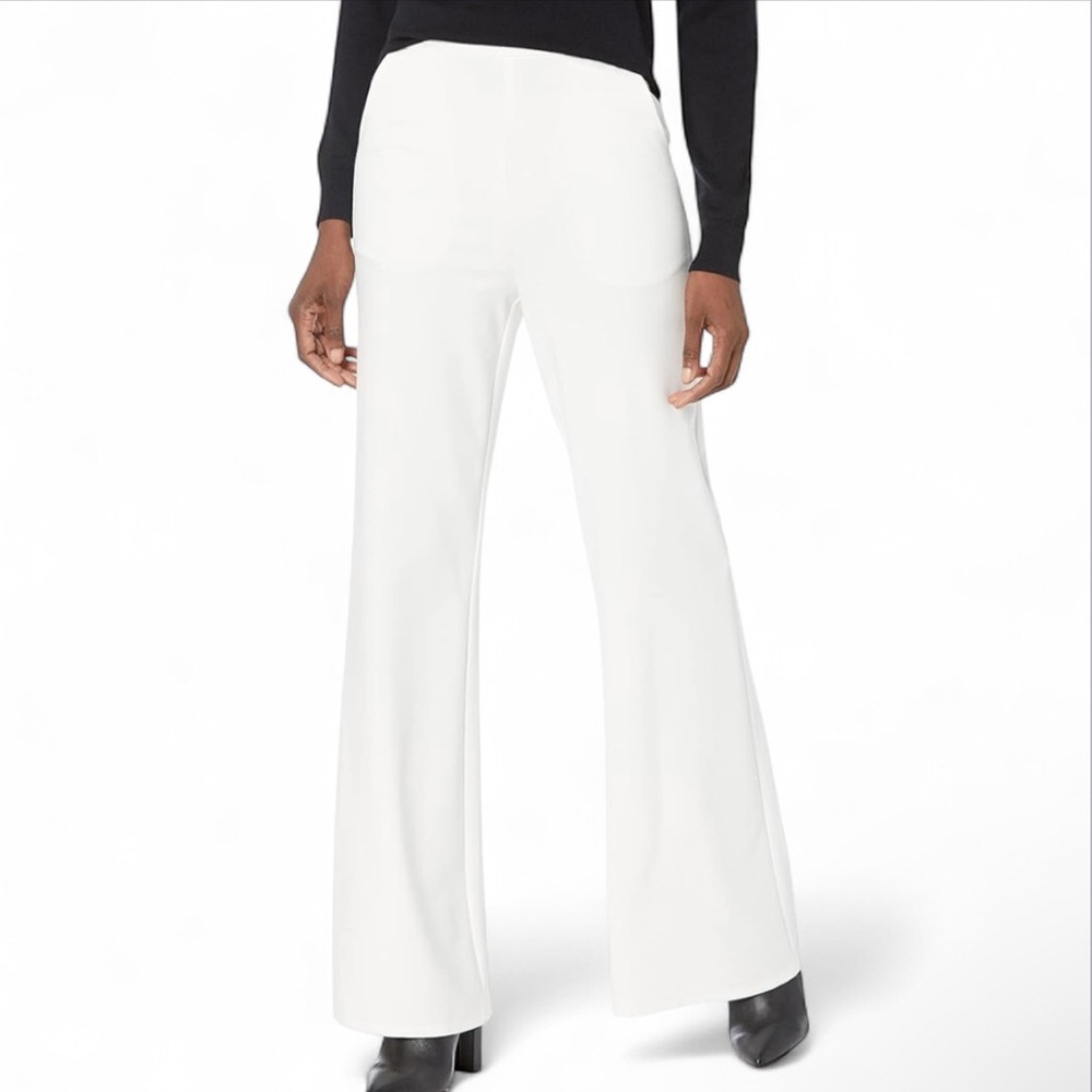 DRESS THE POPULATION High Rise Flare Pants White Stretch Comfort Trouser | Sz M